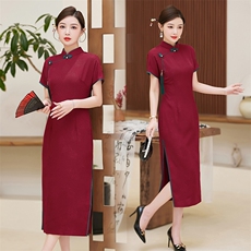 24年春夏季新款气质优雅时尚百搭复古新中式日常品质旗袍连衣裙，女装汉服/婚纱/旗袍/礼服，小荷流