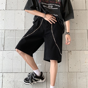 B221 美式ins高街暗黑拉链休闲牛仔短裤五分裤 LK23101-P60 控78图片