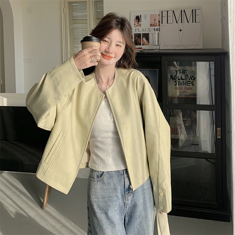 2026春装有货韩版气质绿色皮衣2C090-1832-P135-K188,女装皮衣,2C090