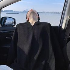 美式高街千鸟格子长袖T恤男女亨利V领英伦雅痞休闲宽松长袖打底衫，男装T恤，电商A443