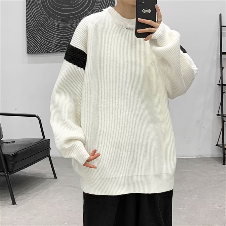 鹿毛绒针织衫男韩版潮流拼色帅2023冬季新款ins宽松毛衣MZ117-P50,男装针织衫/毛衣,星座412-3