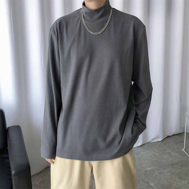 现货半高领德绒长袖T恤高领秋冬打底衫男宽松大码休闲T30-P35控59,男装T恤,电商A351
