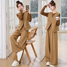 2026春装新款简约时尚休闲钉珠三件套套装，女装套装/套裙，芭米依尚