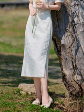 2025年夏季宽松新中式复古高腰提花半身裙，女装半身裙，卡杰菲