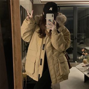 工装棉服2023中长款情侣派克服假毛领（真毛领+10）C575-135图片