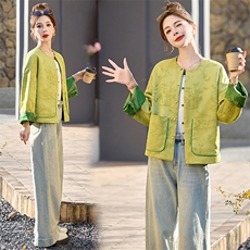 新中式国风提花双面穿外套女2024年春装新款宽松复古气质短款上衣，女装短外套，橙子家