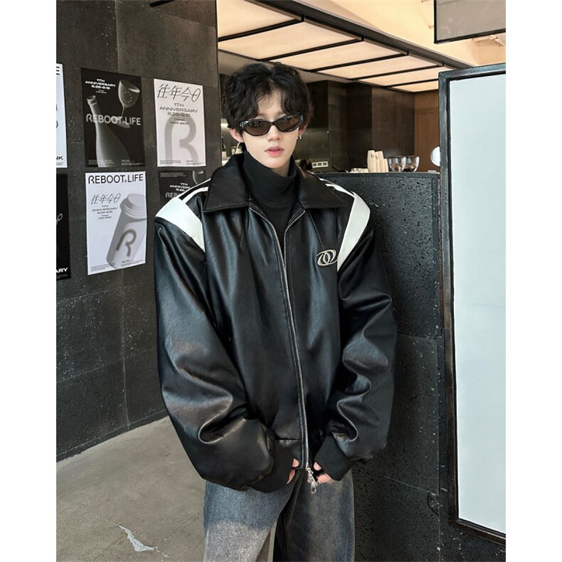 冬季宽松设计感拼接皮棉衣潮休闲加厚外套XZ811A-MF160-P125,男装棉衣,星座811A