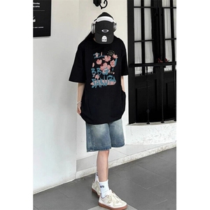 潮牌痞帅T恤个性印花男夏季圆领宽松百搭休闲短袖上衣服 TB455图片