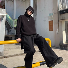抖音得物保暖立领拉链针织外套秋冬宽松慵懒风纯色毛衣上衣AM01，男装针织衫/毛衣，电商A443