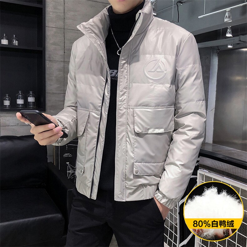 312A-9903-P175 2025冬季新款时尚羽绒服韩版皮外套男80%白鸭绒C图片