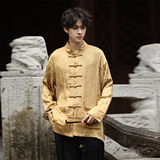 秋冬新品风（金财神）潮丝绸提花改良唐装外套男女C3460，男装民族服装，星座305A（原312A-1）