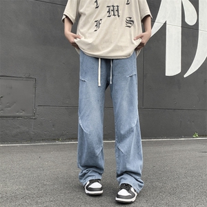 美式高街水洗牛仔裤男女直筒微喇显瘦复古百搭宽松裤子N0789-P45图片