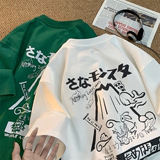 大货主推港风字母宽松纯棉短袖男T恤X416b-1-DT327-P25限38，男装T恤，星座416B-1