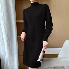 2025年秋季双规半高长裙舒适时尚百搭通勤，女装连衣裙，途瑞羊绒