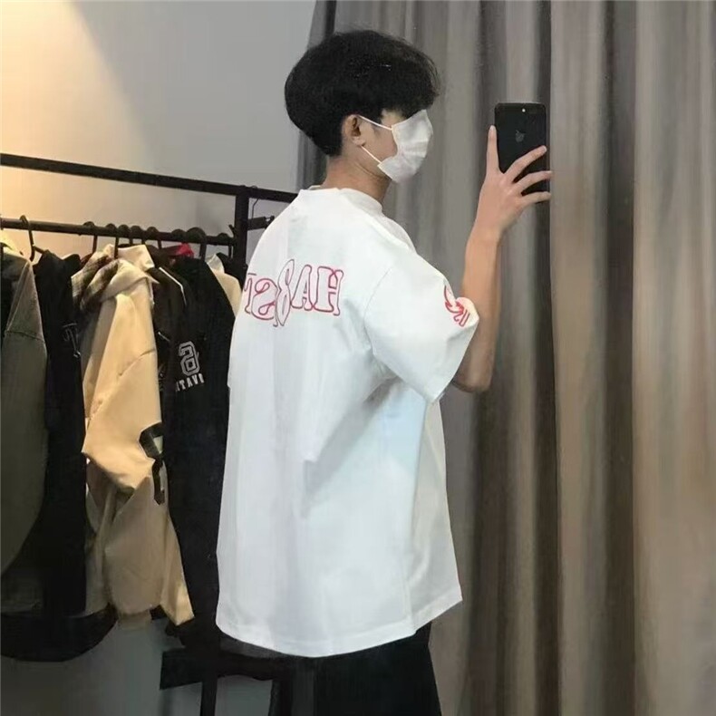 美式复古小火苗刺绣短袖T恤男女潮牌夏季新款宽松情侣上衣,男装T恤,星座1210-1