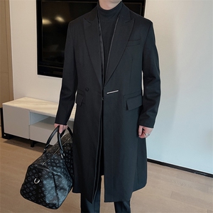 秋冬英伦气质韩版中长款西装大衣男休闲假两件长款西服XZ0085P168图片