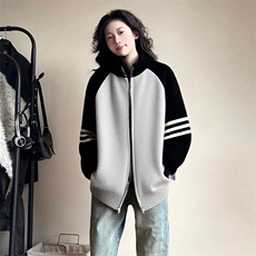 重磅秋冬北极绒开衫毛衣美式复古休闲慵懒风撞色立领针织衫外套，男装针织衫/毛衣，电商A486