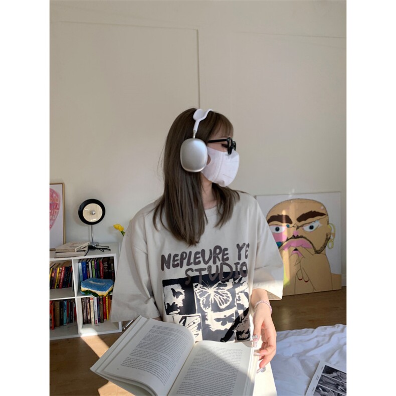 T0721-P25复古美式蝴蝶印花纯棉T恤夏季上衣短袖宽松百搭，女装T恤，星座617A-2