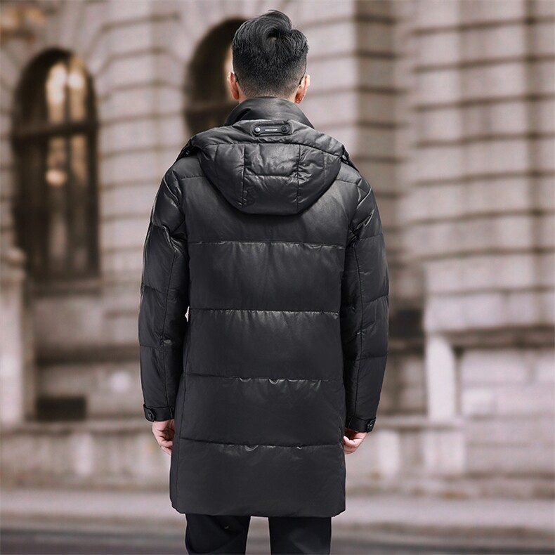 冬季新款真皮羽绒服男头层小牛皮大衣宽松版加厚保暖外套大码连帽,男装羽绒服,电商B360