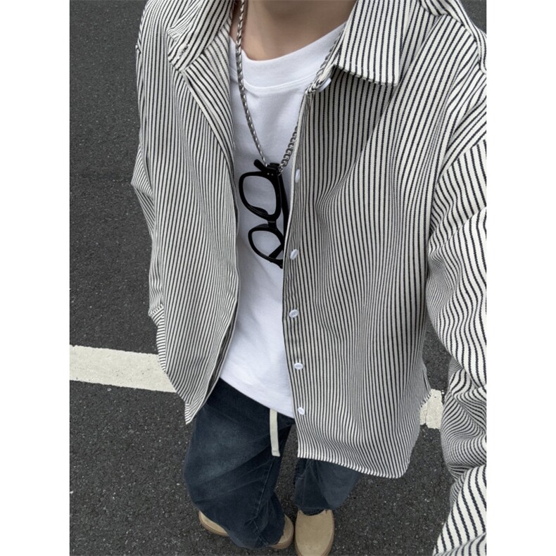 美式ins高街暗黑宽松条纹长袖衬衫SY2540-S-3XL-特P35，男装衬衫，星座417-1（原电商B245）