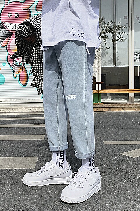 2021夏季主推男士牛仔裤韩版9分长裤子印花百搭休闲裤N50,男装牛仔裤,星座1008