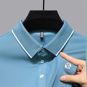 夏季纯色Polo衫商务休闲体恤半袖翻领上衣服高端新款男士短袖T恤图片