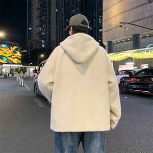 美式复古马海毛连帽男慵懒风高级感短款开衫针织夹克JK02563-P90图片