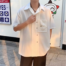 冰丝短袖衬衫男夏季薄款痞帅高级感垂感衬衣英伦雅痞风男装C681，男装衬衫，星座1013