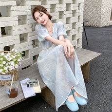 2025年夏季新款连衣裙扎染时尚宽松遮肚显瘦气质中长款裙子女，女装连衣裙，1D102-1