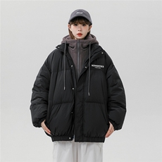 中性风休闲连帽字母印花宽松假两件棉服A268-MY475特批115控168，男装棉衣，电商A268