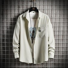 秋季新款潮牌时尚帅气男青少年宽松休闲上衣格子衬衫292-P25，男装衬衫，电商A128