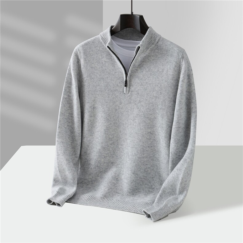 2025年秋季新款百搭半高拉链七针双股半拉链套头，男装羊毛衫，江杉羊绒