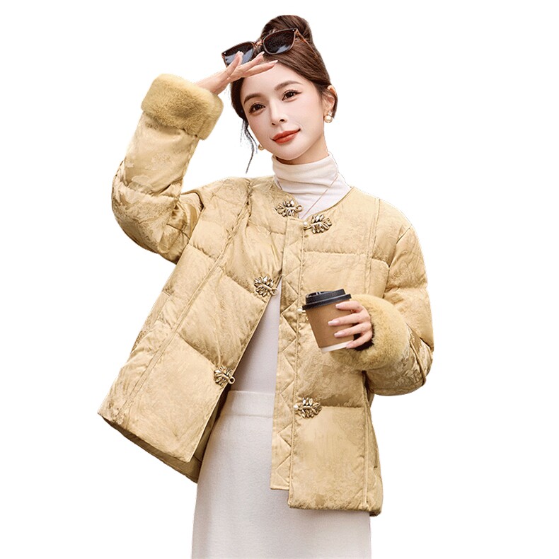 新中式羽绒服女冬季2025新款高级感气质减龄百搭毛绒拼接外套,女装羽绒服,浙宝029