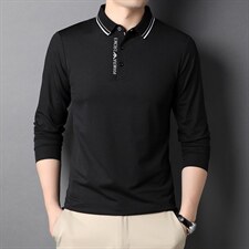 2023秋季中青年男士商务休闲长袖T恤男纯色翻领T恤衫DS20015-P75图片