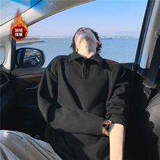 秋冬新款华夫格翻领加绒刺绣T恤，A061-AT01830JR-特P40-模特图，男装T恤，电商A061