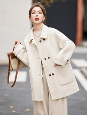 2024冬季新款韩系高级感双面呢绵羊毛大衣女中长款赫本风毛呢外套，女装双面呢大衣，美沁