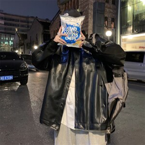 春秋季新款机车皮衣男士帅气宽松外套港风痞帅休闲皮夹克P108-P65图片