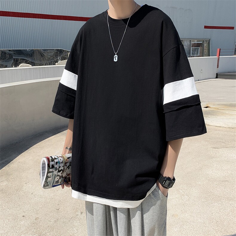 夏款男圆领短袖拼接拼色T恤纯棉T恤衫T230P33,男装T恤,星座1013-1