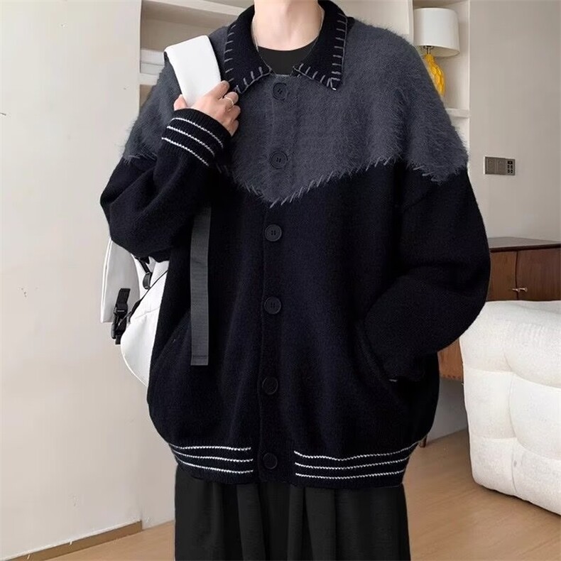 拼色开衫毛衣男秋季外穿美式复古针织衫春秋外套MY255-P64,男装针织衫/毛衣,星座208-5