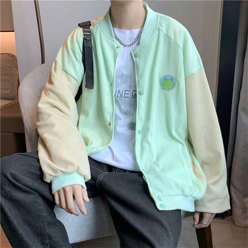 外套男装秋2022ins潮棒球服男生华夫格卡通青蛙外套上衣J3217P55,男装夹克,星座1116-2