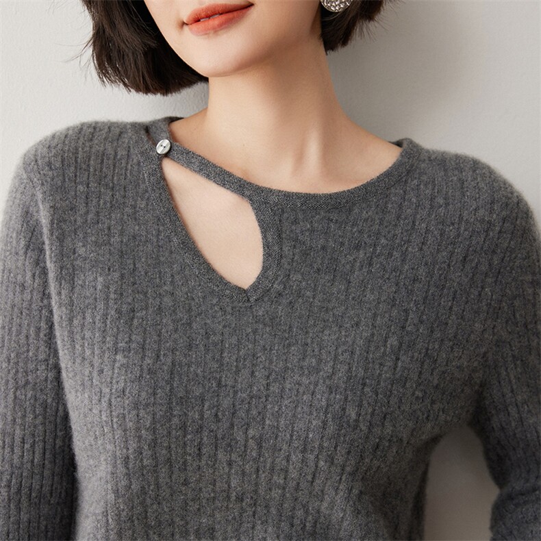 三粒扣女秋冬新款针织羊绒衫2024年秋冬季设计感,女装羊绒衫,蒂暖羊绒