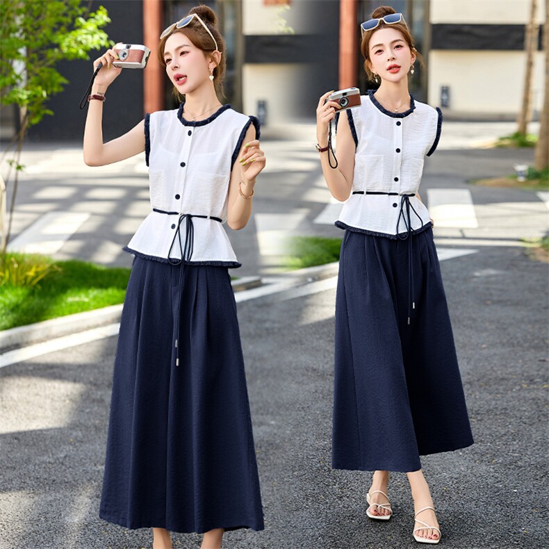 气质新中式风套装女2025夏新款高端复古汉服小香风阔腿裤子两件套,女装套装/套裙,悠米