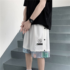 假两件宽松运动五分裤夏侧边排扣拼接腰果花休闲短裤男K904-P28，男装休闲裤，星座512-2