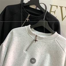 金属侧拉链头拼接卫衣男2026春装新款潮牌圆领宽松卫衣D339P58，男装卫衣，电商A335-1（原A458）