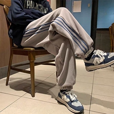 摇粒绒三条杠裤子男束脚运动卫裤潮牌宽松青年休闲裤KK488-p36，男装休闲裤，星座1008