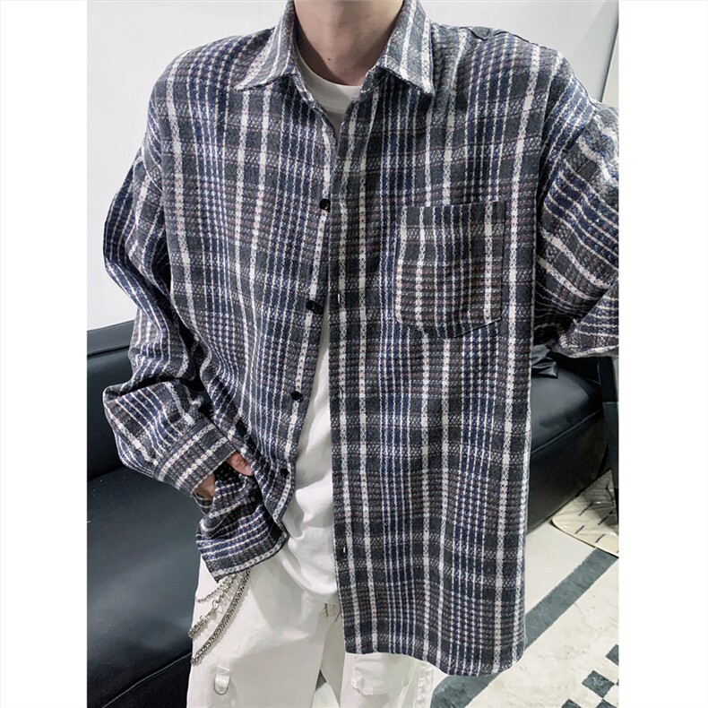 现货~磨毛加厚格子大码长袖衬衫 C5893/特P25 蓝色2图片