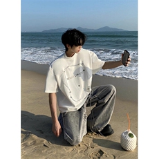 垫肩铆钉t恤男夏季设计感小众cleanfit上衣复古重磅短袖T5576，男装T恤，星座1116A（原606A-3）