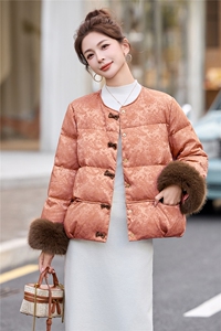 新中式提花羽绒服女2026冬季新款仿真狐狸毛90白鸭绒短外套女图片