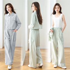 现货秒发2026春装新款港风休闲宽松大码套装套裤三件套，女装套装/套裙，星宇服饰