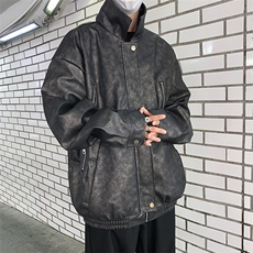 美式潮牌重磅皮衣机车外套复古oversize设计感小众男夹克，男装皮衣，星座410-7